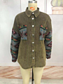 Corduroy Stitch Geometric Print Pocket Long Sleeve Jacket Womens Jacket Coat