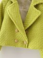 Fall Autumn Women's Solid Color Woolen Short Double Row Button Long Sleeve Suit Coat Vintage Casual Short Blazer