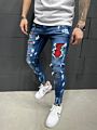 Lw-1007 Casual Style Checked Fabric Ripped Denim Pants Slim Fit Jeans for Men