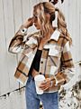 Women's Brushed Plaid Shirts Long Sleeve Flannel Lapel Button down Pocketed Flannel Shacket Jacket