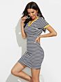 Women's Casual Short Sleeve Tight V-Neck Stripe Dress