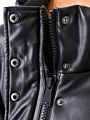Black Bubble Coat Zipper Pu Faux Leather Women Puffer Jackets