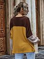 Spring Women Color Blocking Stitching Casual Loose Long Sleeve round Neck Pullover Top