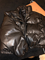 Women Black Pu Leather Coats Women Zipper Cotton Jackets Faux Leather Puffer Jack