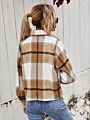 Women's Brushed Plaid Shirts Long Sleeve Flannel Lapel Button down Pocketed Flannel Shacket Jacket
