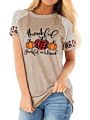 Women's Thankful Grateful and Blessed Leisure Printed Short Sleeve Leopard Print Stitching Casual T-Shirt for Halloween