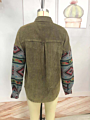Corduroy Stitch Geometric Print Pocket Long Sleeve Jacket Womens Jacket Coat