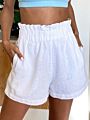 European and American Women's Cotton and Linen Flower Bud High Waist plus Size Wide Leg Casual Shorts