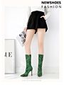 Fall Green Snakeskin Women Mid Calf High Heel Boots Pointed Toe Serpentine Leather Boots Boots Zip