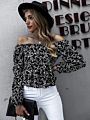 Off Shoulder Ditsy Floral Shirred Back Bardot Peplum Women Blouses and Tops Lady