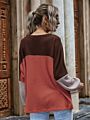 Spring Women Color Blocking Stitching Casual Loose Long Sleeve round Neck Pullover Top