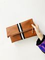 Three Colors Are Available Stripe Ribbon Vegan Leather Pu Pouch Cosmetic Bag Make up Clutch