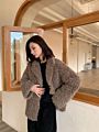 Women Outdoor Teddy Fleece Trucker Button through Jacket Caramel Color Thermal Thick Turn-Down Collar Sweet