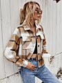 Women's Brushed Plaid Shirts Long Sleeve Flannel Lapel Button down Pocketed Flannel Shacket Jacket