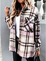 Autumn Oversize Pockets Button Women Plaid Fleece Shacket