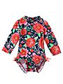 Baby Girls Back Zipper One Piece Swimsuit Kids Rash Guard Long Sleeves Ruffled Swimwear Bathing Suit for Infant 0-24 Months