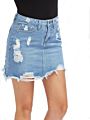 Casual High Waist Denim Skirt Blue Light Wash Women Distressed Mini Pencil Skirt Ripped Pocket Skirt E622