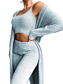 Fall Women Pant Sets Sweater Pajamas for Women Set Cozy Lounge Wear Fuzzy Fleece Sleepwear with Robe 3 Pieces Lounge Wear Sets