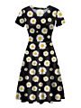 One Customfashion Personality Sunflower Lotus Multi-Color Anime Pattern O-Neck Print Ladies Dress
