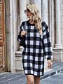 round Neck Women's Sweater Dress Plaid Knitted Dress