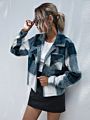 Women's Brushed Plaid Shirts Long Sleeve Flannel Lapel Button down Pocketed Flannel Shacket Jacket