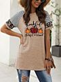 Women's Thankful Grateful and Blessed Leisure Printed Short Sleeve Leopard Print Stitching Casual T-Shirt for Halloween