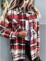 Autumn Oversize Pockets Button Women Plaid Fleece Shacket