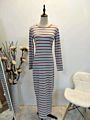 Base Wear Arabian Stripe Long Sleeve Muslim Dress Islamic Clothing