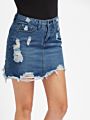 Casual High Waist Denim Skirt Blue Light Wash Women Distressed Mini Pencil Skirt Ripped Pocket Skirt E622