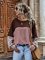 Spring Women Color Blocking Stitching Casual Loose Long Sleeve round Neck Pullover Top