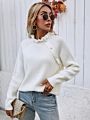 Sugar Design Casual Fall Sweaters Women Ruffle Neck Knit Fitness Sweater