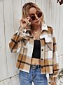 Women's Brushed Plaid Shirts Long Sleeve Flannel Lapel Button down Pocketed Flannel Shacket Jacket