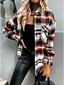 Autumn Oversize Pockets Button Women Plaid Fleece Shacket