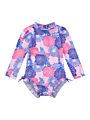 Baby Girls Back Zipper One Piece Swimsuit Kids Rash Guard Long Sleeves Ruffled Swimwear Bathing Suit for Infant 0-24 Months