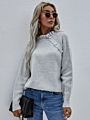 Sugar Design Casual Fall Sweaters Women Ruffle Neck Knit Fitness Sweater