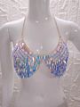 W-S460A Women Sequin Crop Top Low Cut Halter Bikini Chain Bra Top Nightclub Shiny Body Jewelry