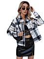 Women's Brushed Plaid Shirts Long Sleeve Flannel Lapel Button down Pocketed Flannel Shacket Jacket