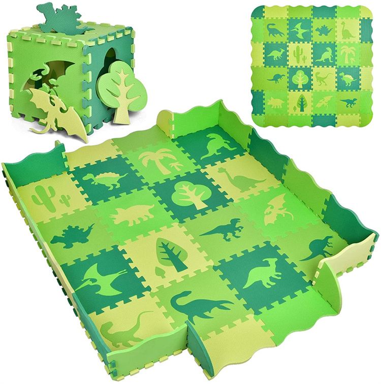 Eva Foam Puzzle Mat Baby Play Mat with Shape Match Cute Animal Fence and Floor Foam Tiles