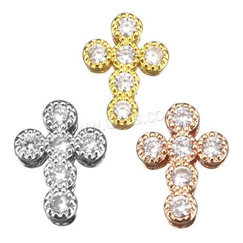 Cross Beads Brass Plated Micro Pave Cubic Zirconia More Colors for Choice 9X11.5X4Mm Hole:Approx 0.8Mm 1137203