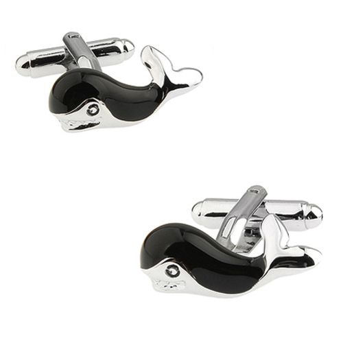 Silver Cetacean Design Metal Cufflinks Enamel Cuff Links French Cufflink for Mens Shirt