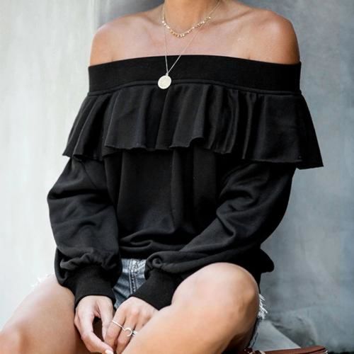 Clothes for Women Ladies Boat Neck Top Black off Shoulder