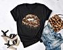 Short Sleeves Lips Leopard Print T Shirts for Women