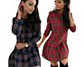 European and American Autumn Ladies Plaid Ruffle Dress Cotton Plaid Long Sleeve Stand Collar Loose Skirt