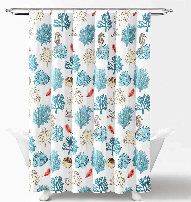 Coral Coast Reef Feather Polyester Fabric Shower Curtain Waterproof Printing Bathroom Shower Curtain