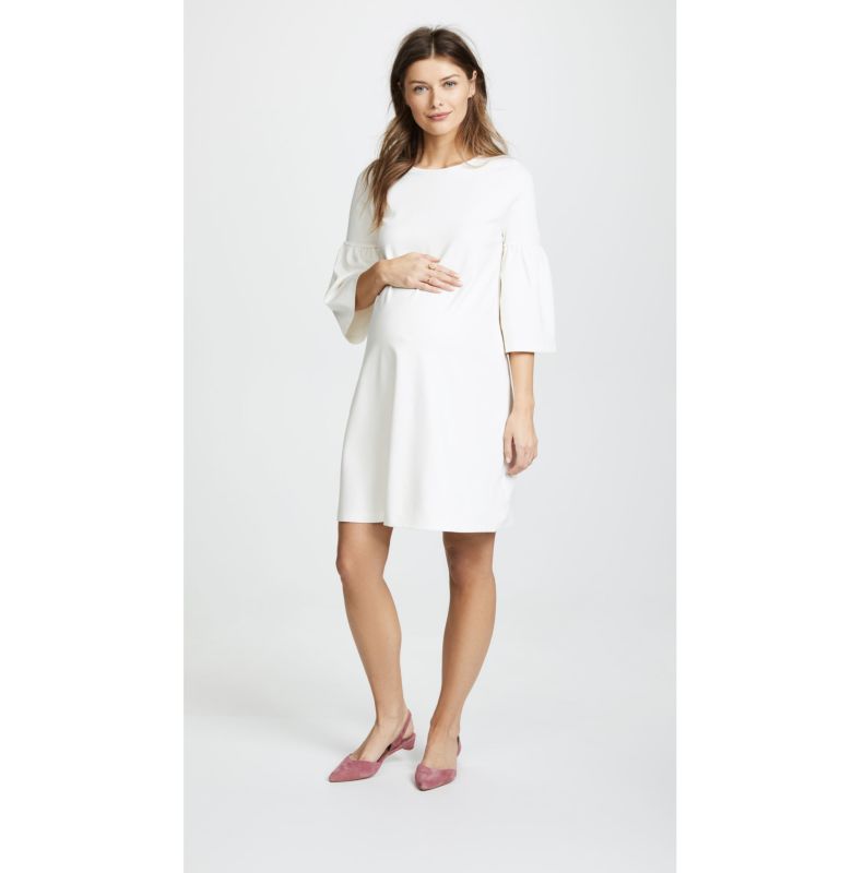 White Ruffled Flared Sleeve Casual Maternity Women Dress
