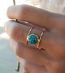 Vintage Women Turquoise Quartz Gemstone 18 K Gold Plated Finger Rings Jewelry