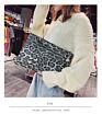 Women Leather Leopard Print Large Envelope Clutch Bags with Bangle Ladies Tote Handbags Evening Clutches