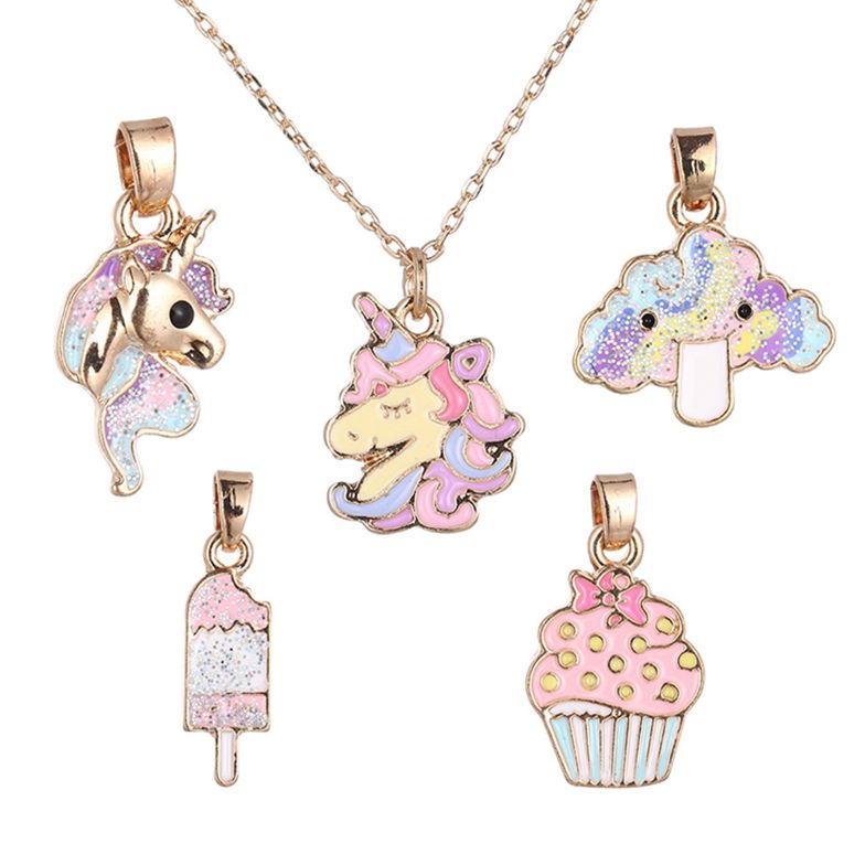 Jojo Cute Oil Drop Cartoon Unicorn Handmade Baby Girls Necklace Jewelry Set for Kids