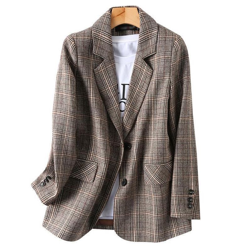 Autumn and Loose Casual Coat Women's Plaid Small Suit Coat