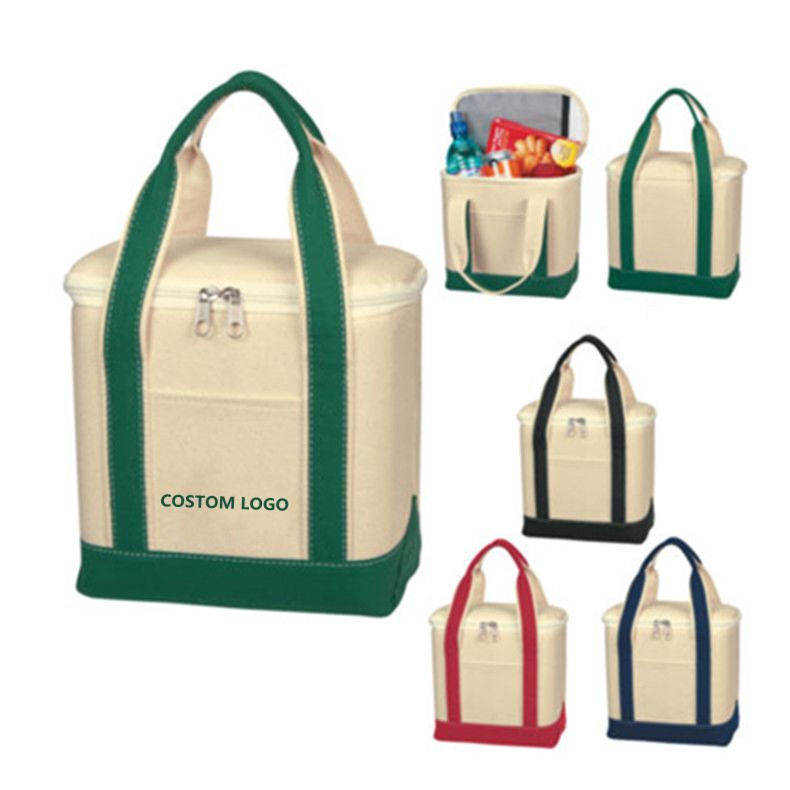 For Women and School Kids Zipper Thermal Cooler Tote Insulated Canvas Lunch Bag